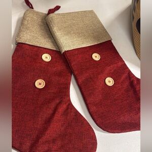 Red and Gold Holiday Stockings with Button Detail